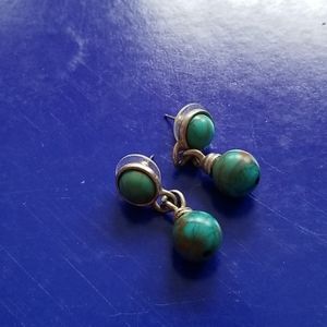 Silver drop earrings with turquoise stones